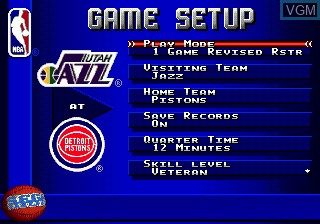 Menu screen of the game NBA Action '95 starring David Robinson on Sega Megadrive