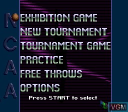 Menu screen of the game NCAA Final Four Basketball on Sega Megadrive