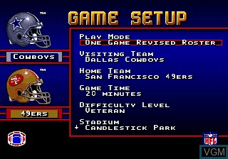 Menu screen of the game Prime Time NFL Starring Deion Sanders on Sega Megadrive