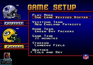 Menu screen of the game NFL 98 on Sega Megadrive