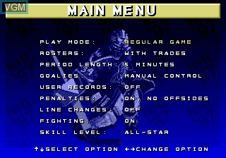 Menu screen of the game NHL 97 on Sega Megadrive