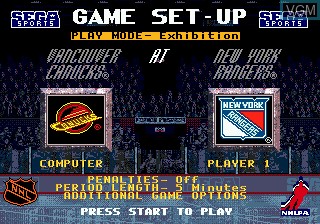 Menu screen of the game NHL All-Star Hockey '95 on Sega Megadrive
