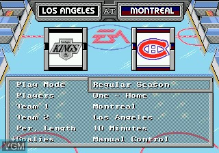 Menu screen of the game NHL '94 on Sega Megadrive
