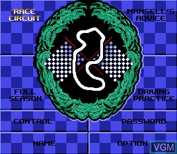 Menu screen of the game Nigel Mansell's World Championship Racing on Sega Megadrive