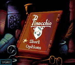 Menu screen of the game Pinocchio on Sega Megadrive