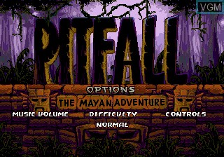 Menu screen of the game Pitfall - The Mayan Adventure on Sega Megadrive