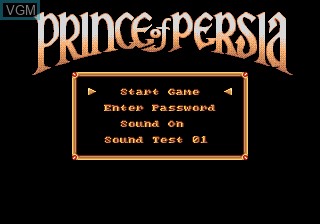 Menu screen of the game Prince of Persia on Sega Megadrive
