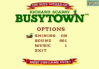 Menu screen of the game Richard Scarry's Busytown on Sega Megadrive