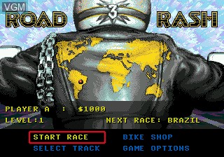 Menu screen of the game Road Rash 3 on Sega Megadrive