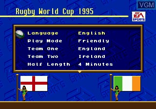 Menu screen of the game Rugby World Cup 1995 on Sega Megadrive