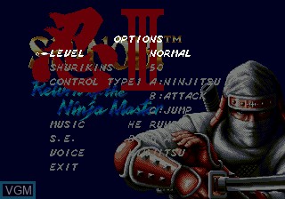 Menu screen of the game Shinobi III - Return of the Ninja Master on Sega Megadrive