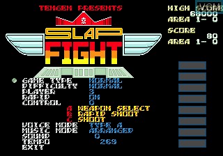 Menu screen of the game Slap Fight MD on Sega Megadrive