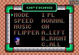 Menu screen of the game Sonic Spinball on Sega Megadrive