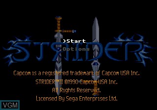 Menu screen of the game Strider II on Sega Megadrive