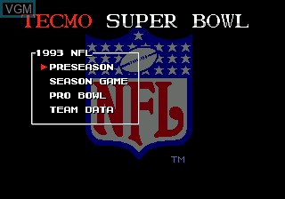 Menu screen of the game Tecmo Super Bowl on Sega Megadrive