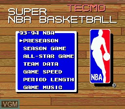 Menu screen of the game Tecmo Super NBA Basketball on Sega Megadrive
