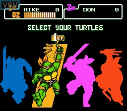 Menu screen of the game Teenage Mutant Ninja Turtles - The Hyperstone Heist on Sega Megadrive