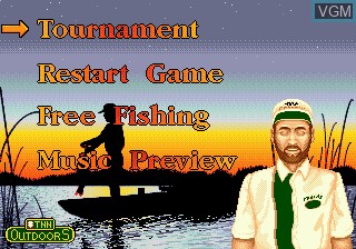 Menu screen of the game TNN Outdoors Bass Tournament '96 on Sega Megadrive