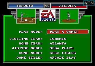 Menu screen of the game Tony La Russa Baseball on Sega Megadrive