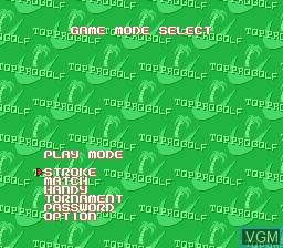Menu screen of the game Top Pro Golf on Sega Megadrive