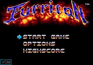 Menu screen of the game Turrican on Sega Megadrive