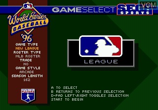 Menu screen of the game World Series Baseball '96 on Sega Megadrive