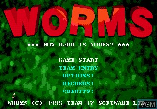 Menu screen of the game Worms on Sega Megadrive