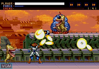 In-game screen of the game Alien Soldier on Sega Megadrive