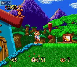 In-game screen of the game Bubsy in Claws Encounters of the Furred Kind on Sega Megadrive