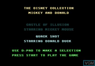 In-game screen of the game Disney Collection, The - Castle of Illusion starring Mickey Mouse / QuackShot starring Donald Duck on Sega Megadrive