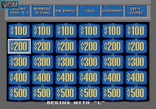 In-game screen of the game Jeopardy! on Sega Megadrive