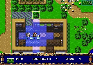 In-game screen of the game Langrisser II on Sega Megadrive