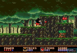 In-game screen of the game Castle of Illusion Starring Mickey Mouse on Sega Megadrive