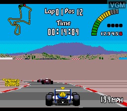 In-game screen of the game Nigel Mansell's World Championship Racing on Sega Megadrive
