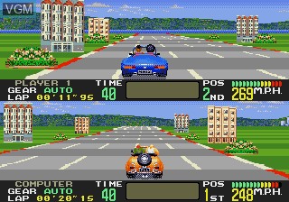 In-game screen of the game OutRunners on Sega Megadrive