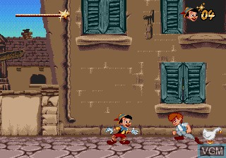 In-game screen of the game Pinocchio on Sega Megadrive