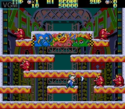 In-game screen of the game Snow Bros. on Sega Megadrive