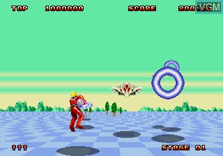 In-game screen of the game Space Harrier II on Sega Megadrive