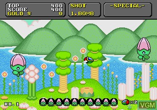 In-game screen of the game Super Fantasy Zone on Sega Megadrive