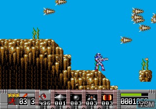 In-game screen of the game Turrican on Sega Megadrive