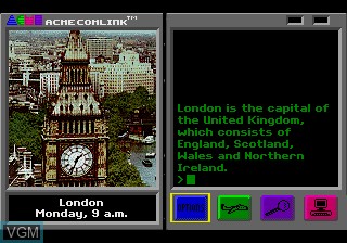 In-game screen of the game Where in the World is Carmen Sandiego? on Sega Megadrive