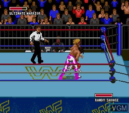 In-game screen of the game WWF Super WrestleMania on Sega Megadrive