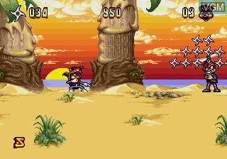 In-game screen of the game Zero the Kamikaze Squirrel on Sega Megadrive