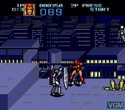 In-game screen of the game Captain America and the Avengers on Sega Megadrive