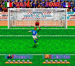 In-game screen of the game International Superstar Soccer Deluxe on Sega Megadrive