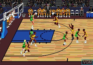 In-game screen of the game Lakers versus Celtics and the NBA Playoffs on Sega Megadrive