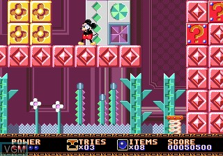 In-game screen of the game Castle of Illusion Starring Mickey Mouse on Sega Megadrive