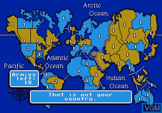 In-game screen of the game Risk on Sega Megadrive