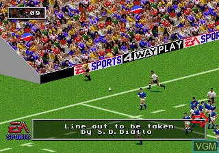 In-game screen of the game Rugby World Cup 1995 on Sega Megadrive
