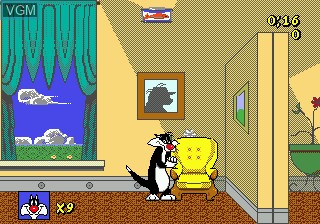 In-game screen of the game Sylvester and Tweety in Cagey Capers on Sega Megadrive